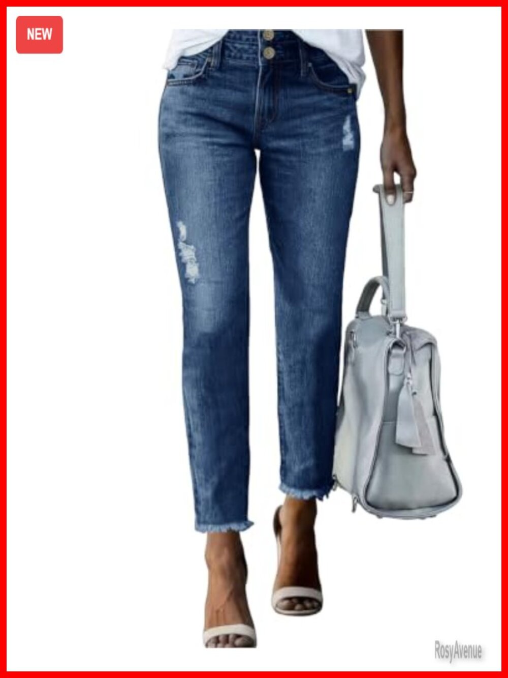 High Waisted Skinny Jeans Raw Hem Straight Leg Ankle Denim Pants